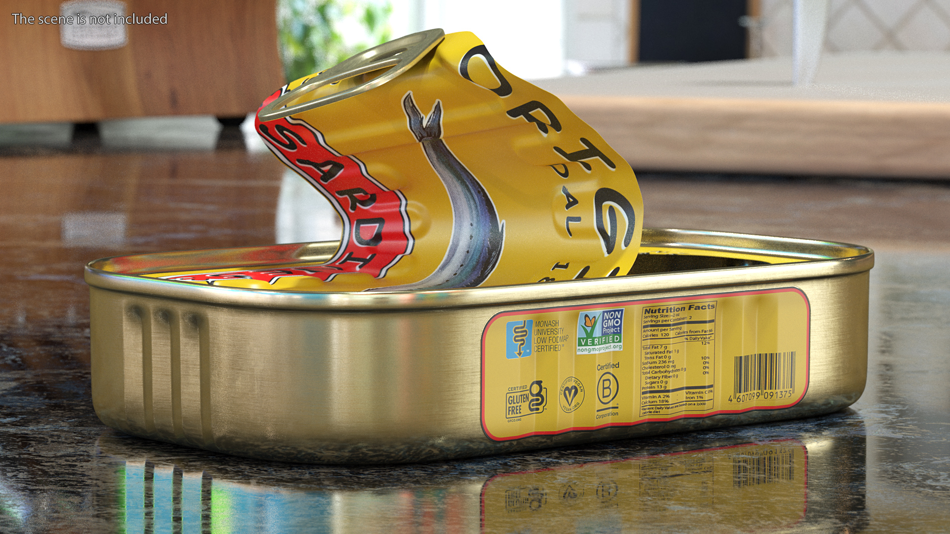 3D Half Open Empty Rectangular Sardine Tin Can model