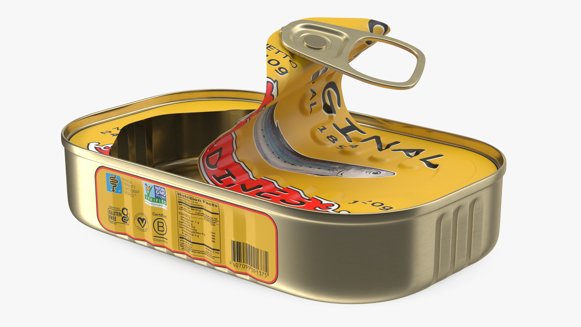 3D Half Open Empty Rectangular Sardine Tin Can model