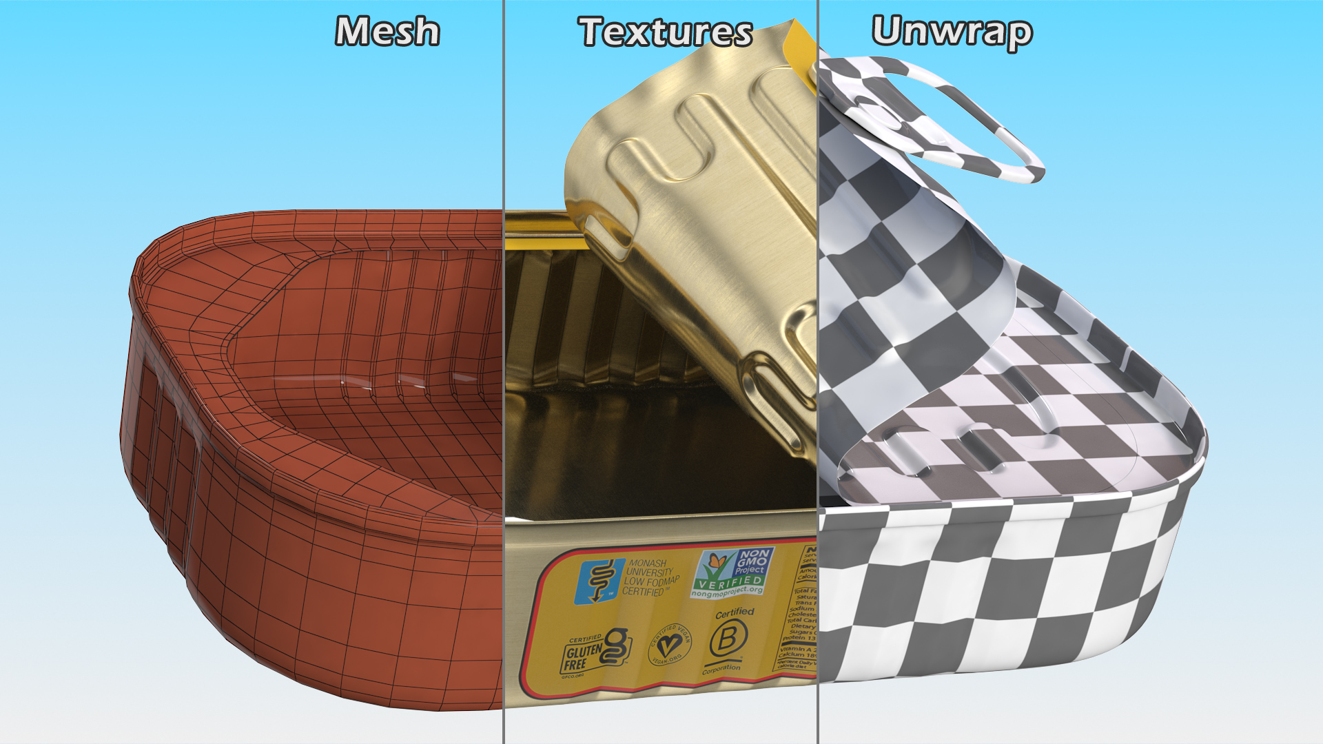 3D Half Open Empty Rectangular Sardine Tin Can model