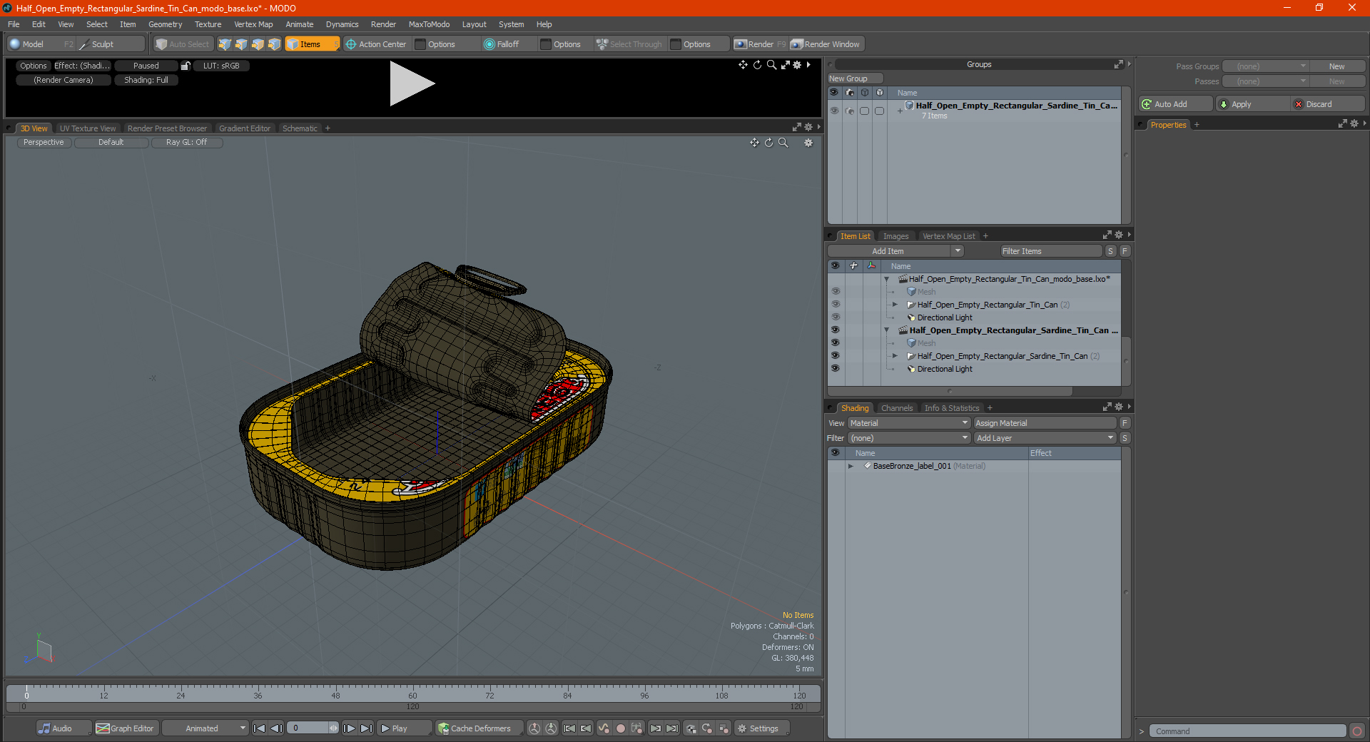 3D Half Open Empty Rectangular Sardine Tin Can model