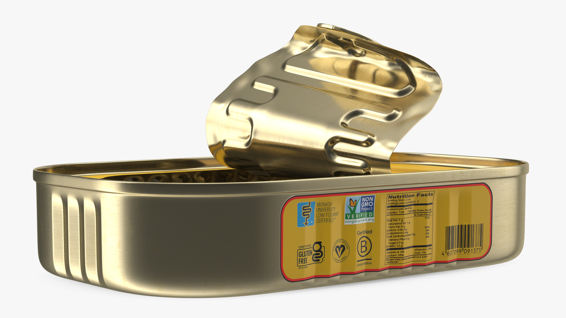 3D Half Open Empty Rectangular Sardine Tin Can model