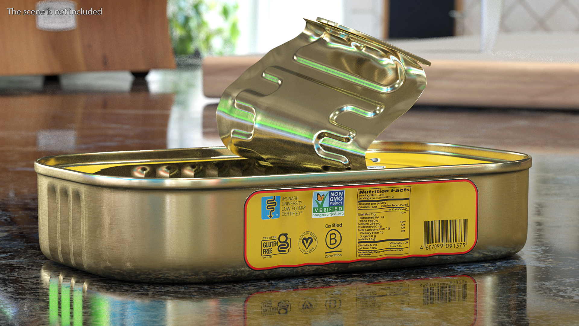 3D Half Open Empty Rectangular Sardine Tin Can model