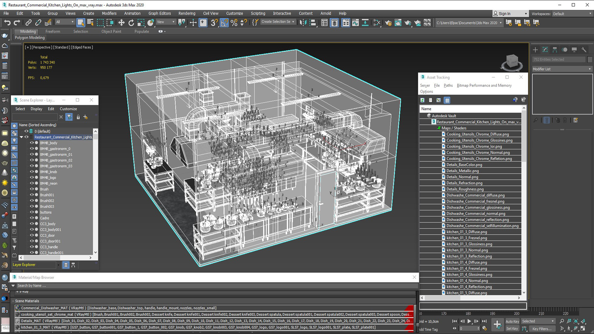 Restaurant Commercial Kitchen Lights On 3D model