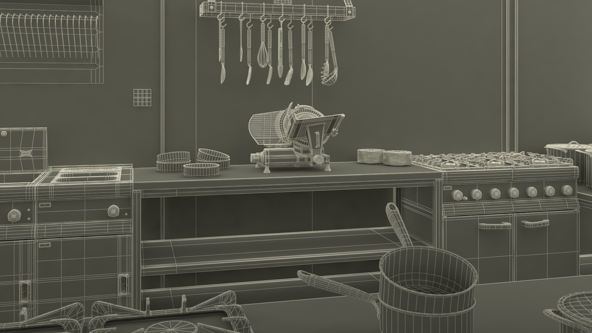 Restaurant Commercial Kitchen Lights On 3D model