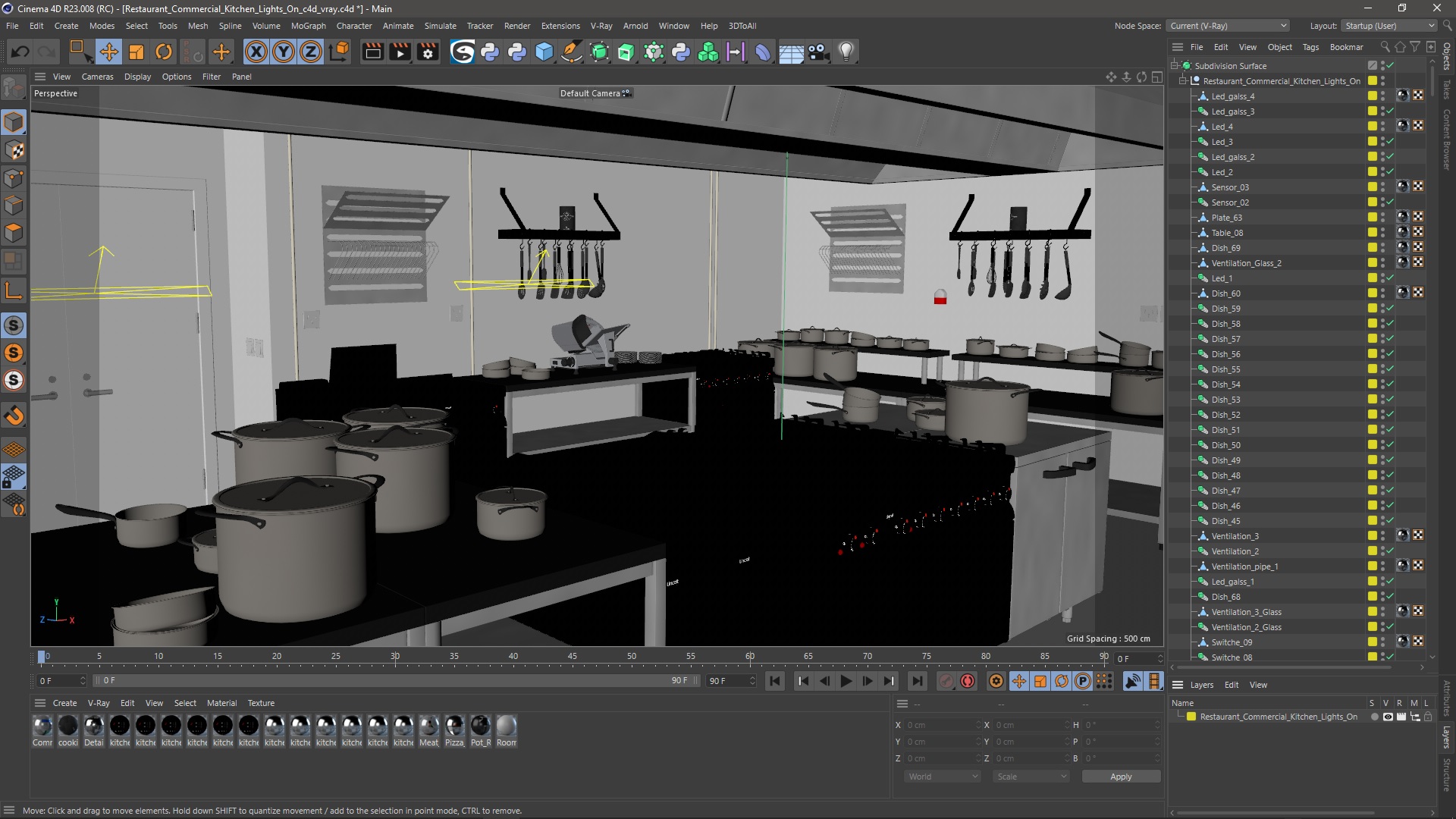 Restaurant Commercial Kitchen Lights On 3D model