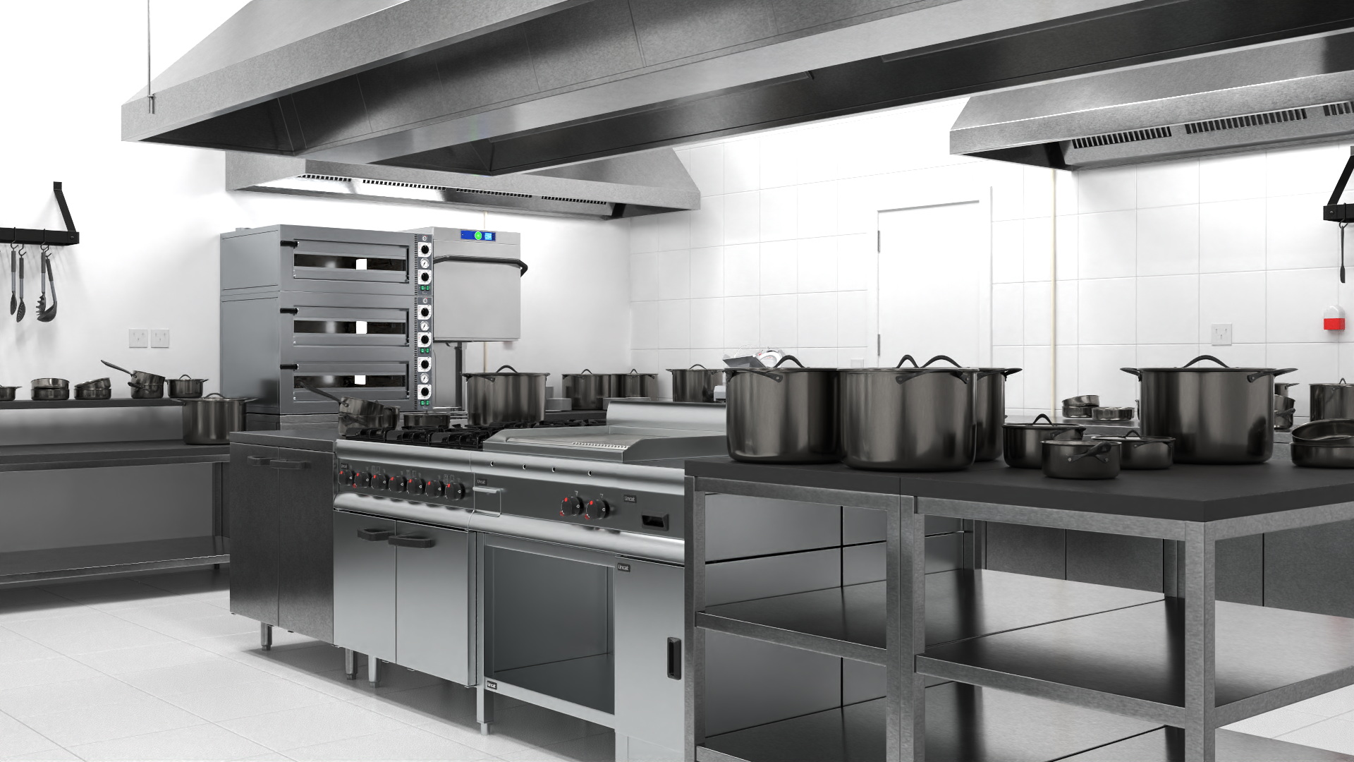 Restaurant Commercial Kitchen Lights On 3D model