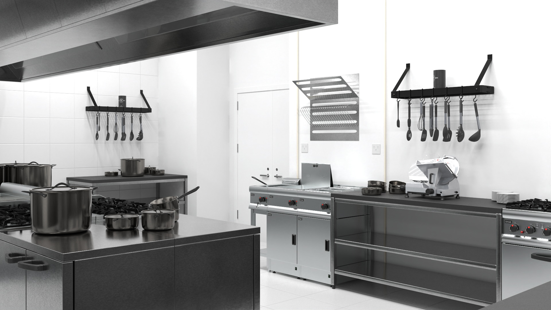 Restaurant Commercial Kitchen Lights On 3D model