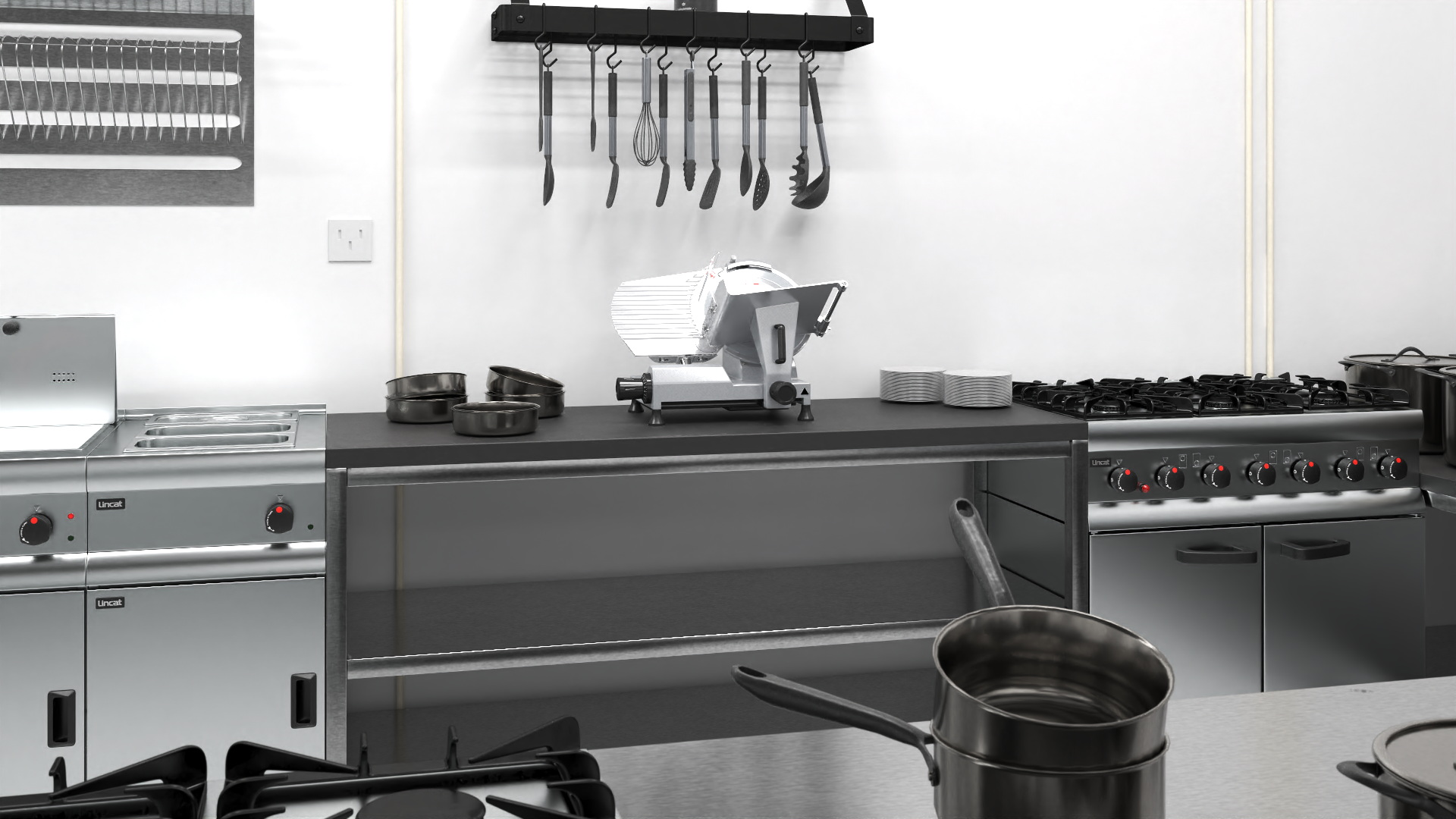 Restaurant Commercial Kitchen Lights On 3D model