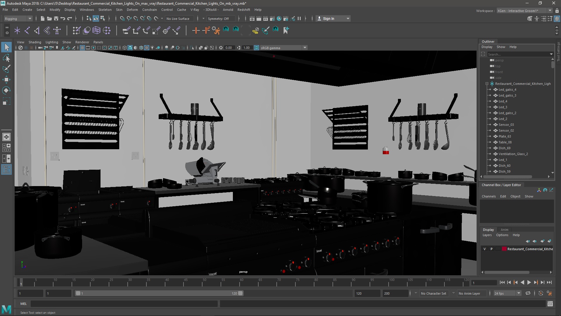 Restaurant Commercial Kitchen Lights On 3D model