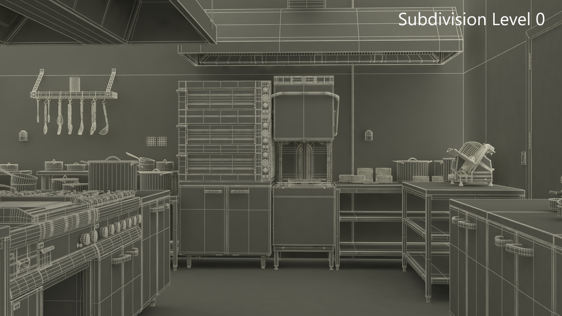 Restaurant Commercial Kitchen Lights On 3D model