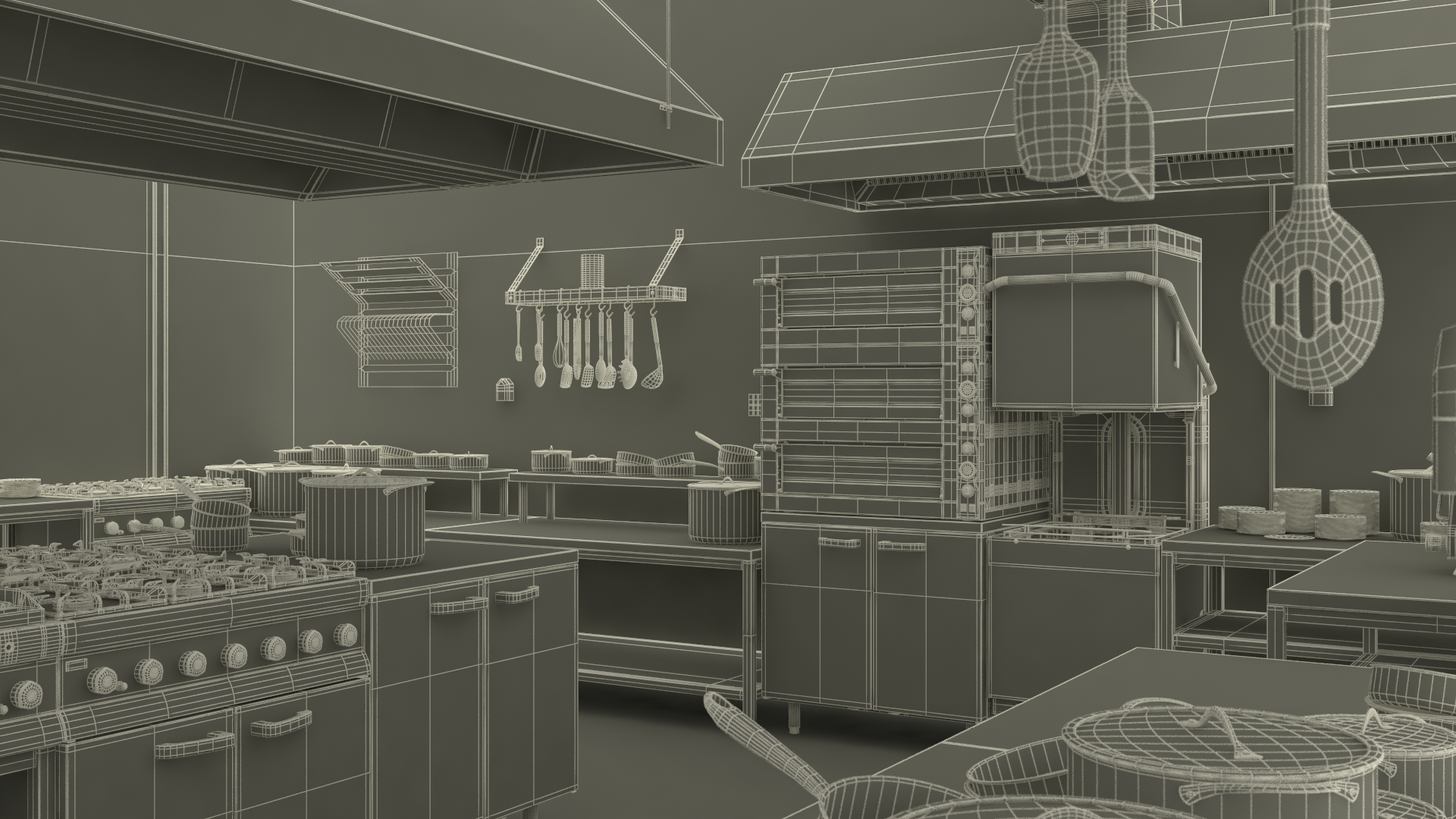Restaurant Commercial Kitchen Lights On 3D model