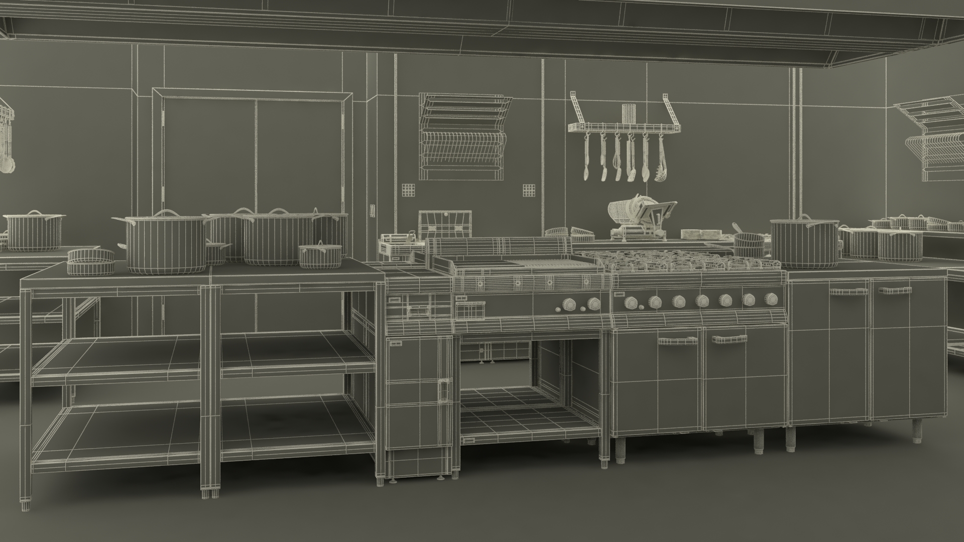 Restaurant Commercial Kitchen Lights On 3D model