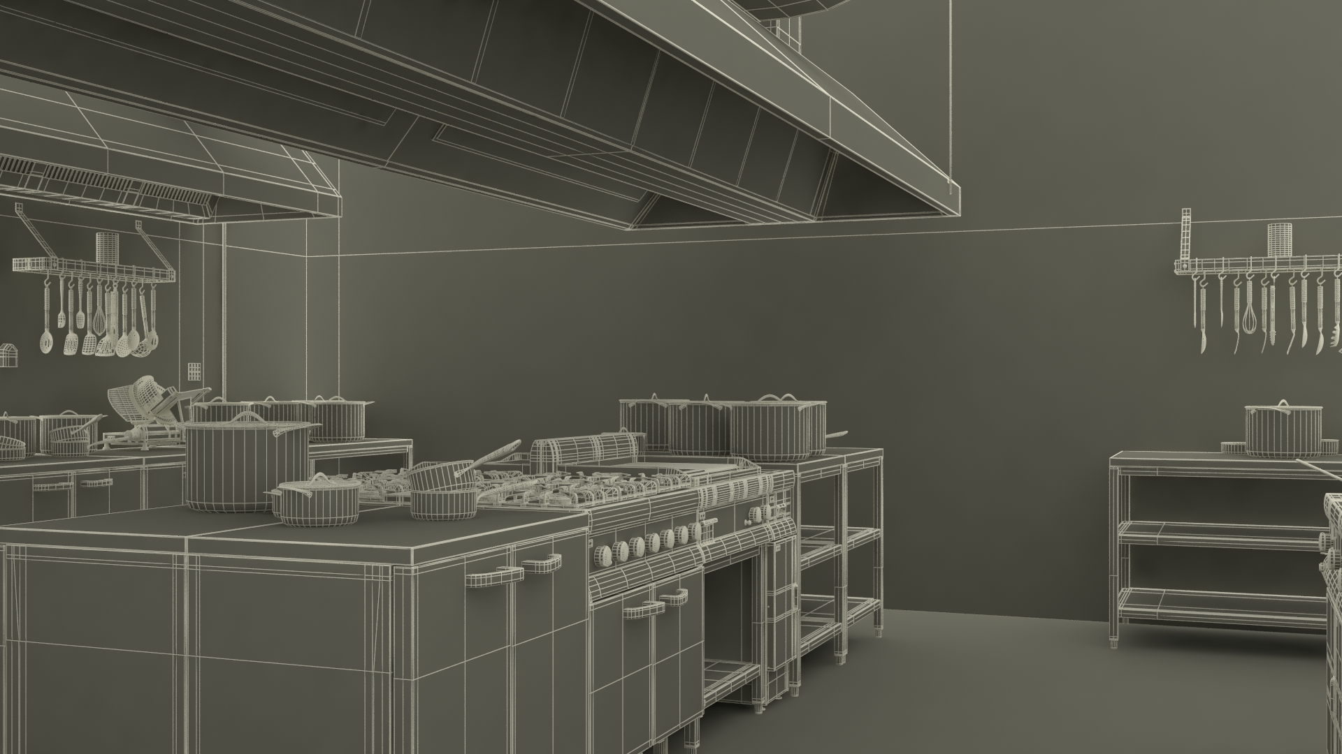 Restaurant Commercial Kitchen Lights On 3D model