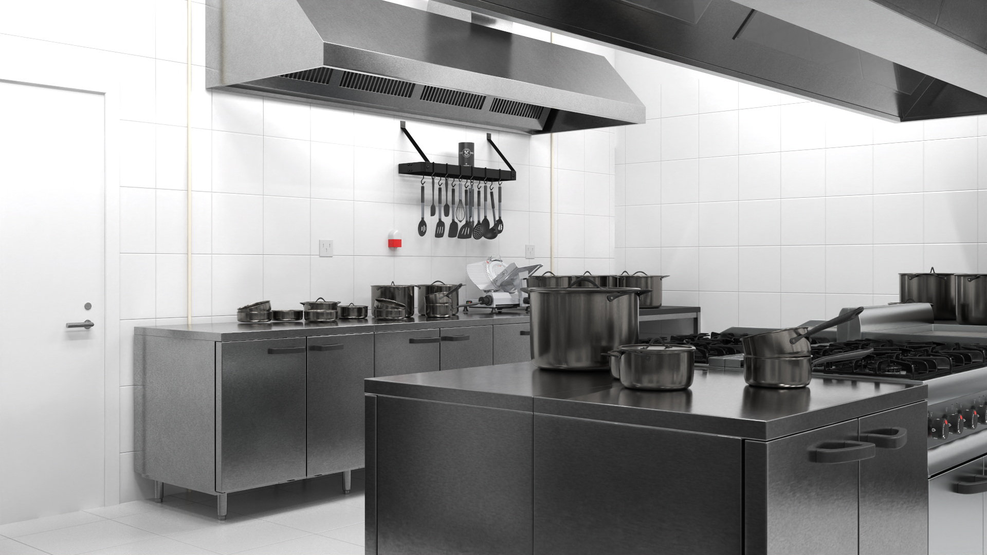 Restaurant Commercial Kitchen Lights On 3D model