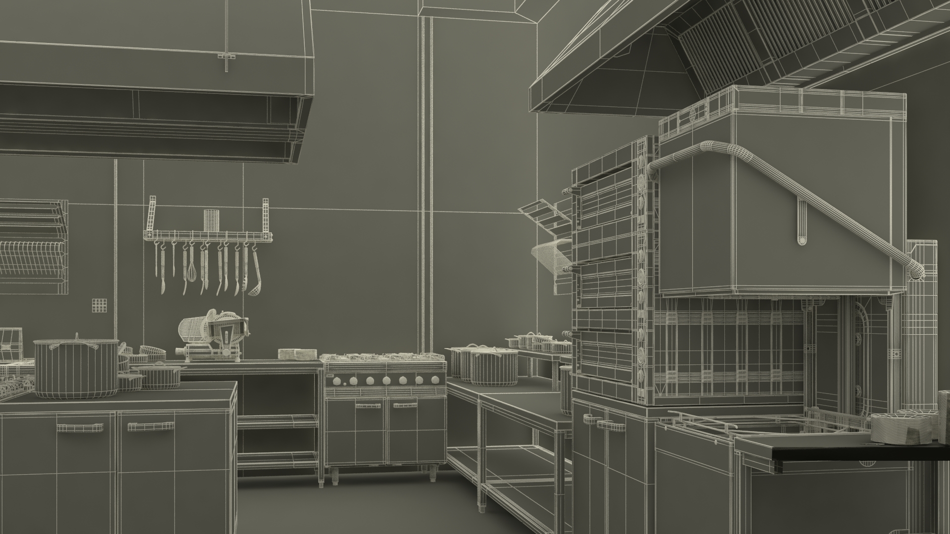 Restaurant Commercial Kitchen Lights On 3D model