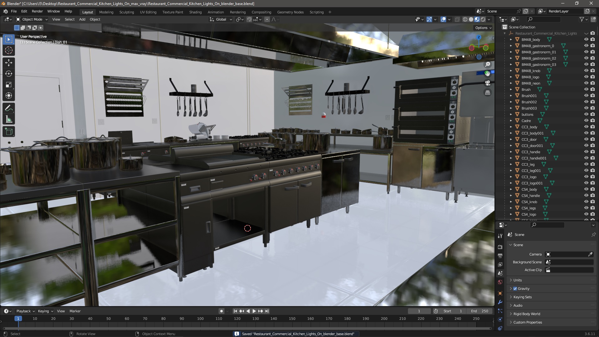 Restaurant Commercial Kitchen Lights On 3D model