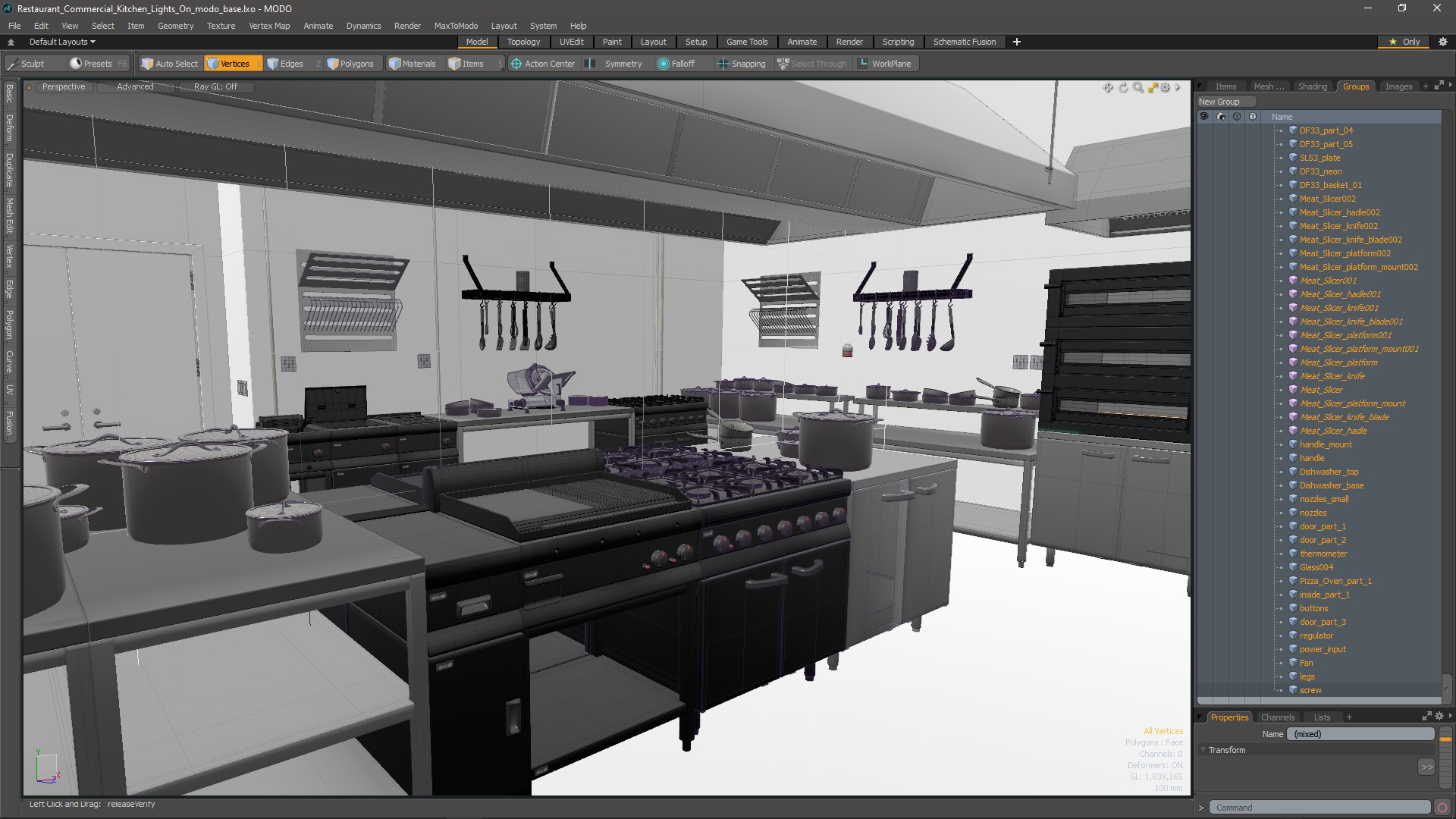 Restaurant Commercial Kitchen Lights On 3D model