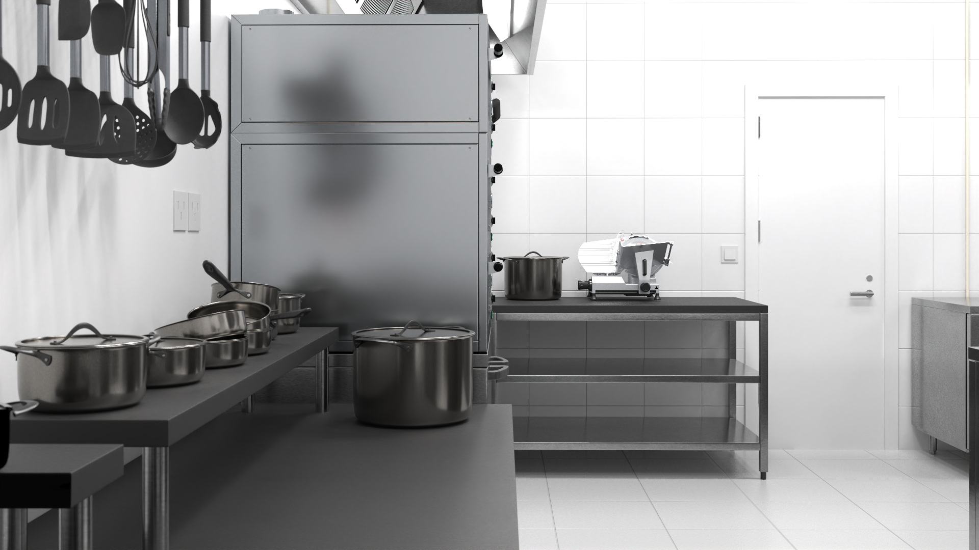 Restaurant Commercial Kitchen Lights On 3D model