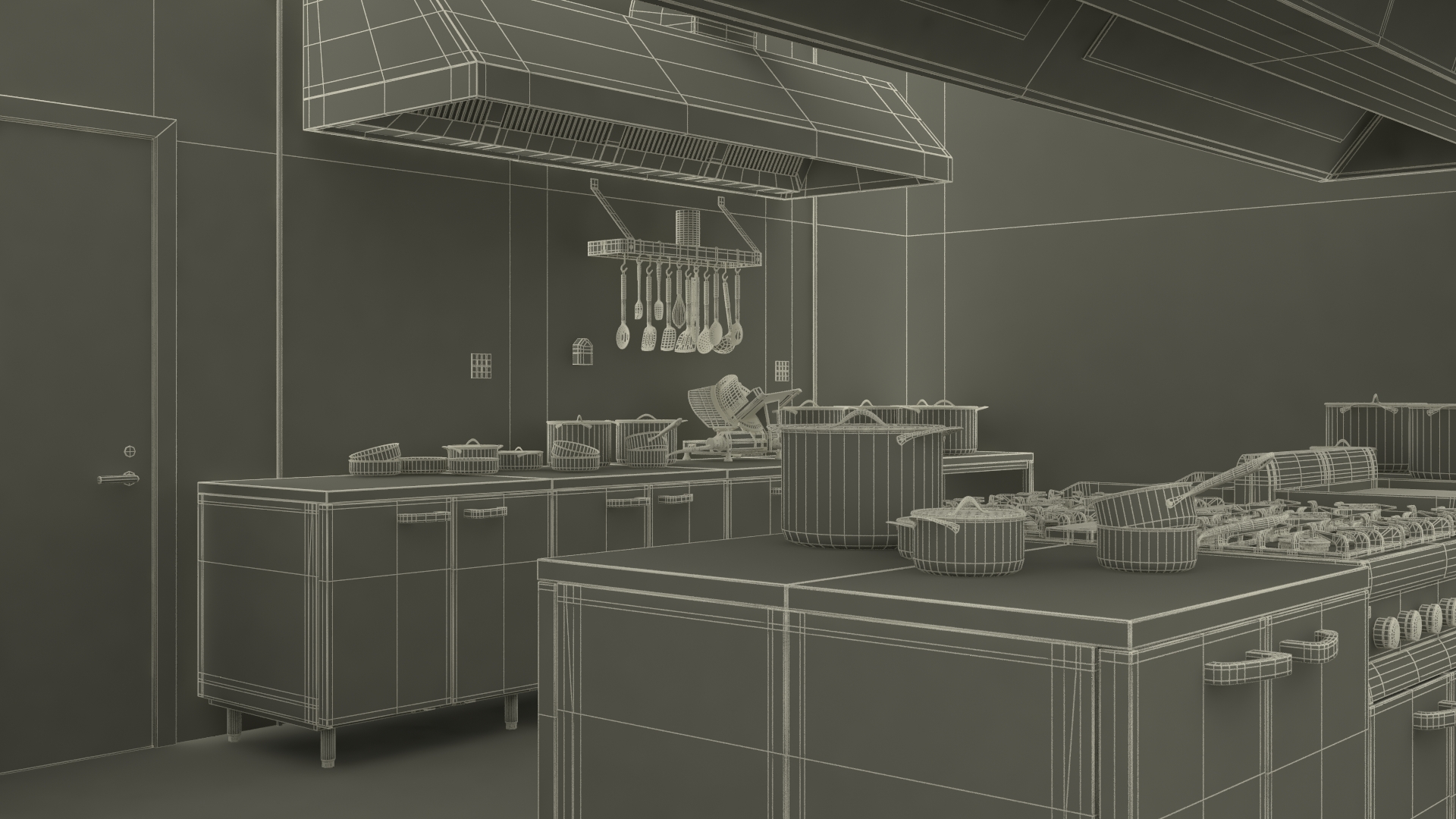Restaurant Commercial Kitchen Lights On 3D model