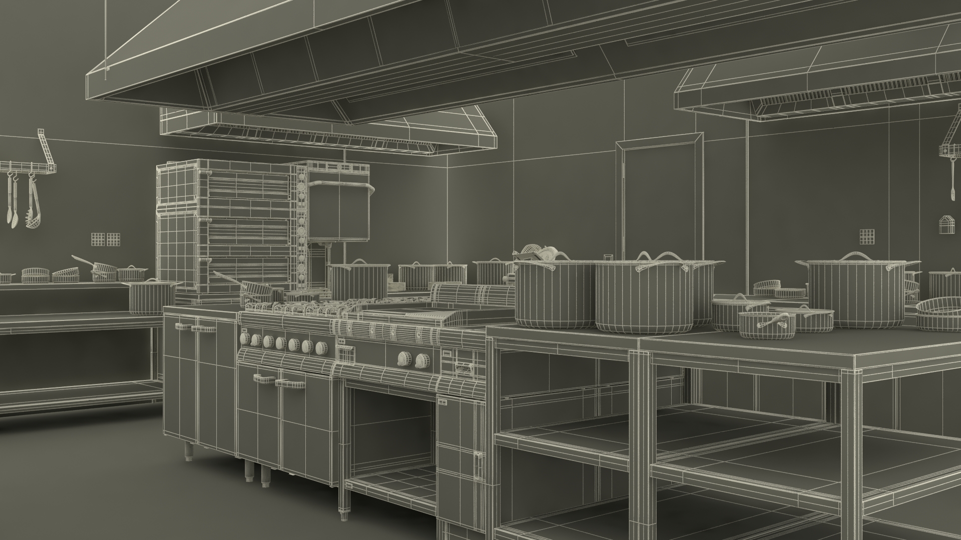 Restaurant Commercial Kitchen Lights On 3D model