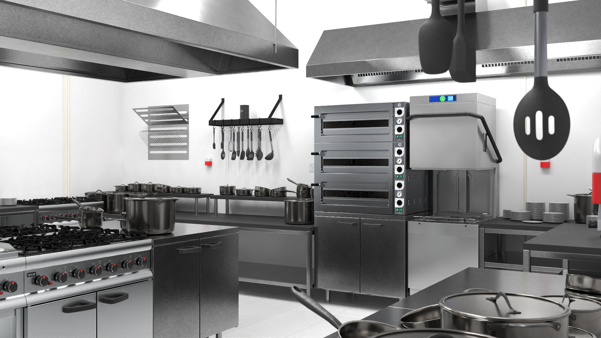 Restaurant Commercial Kitchen Lights On 3D model