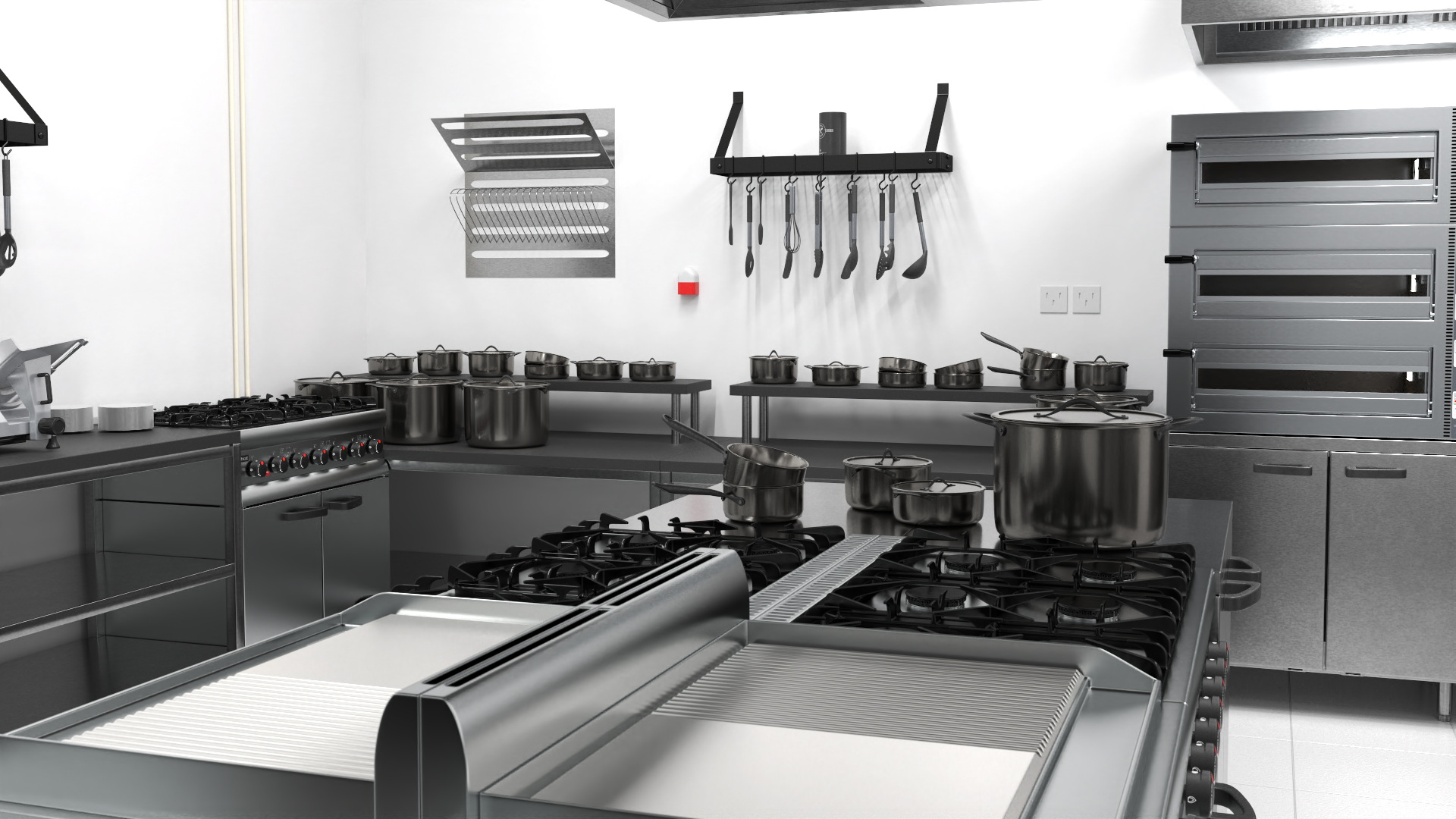 Restaurant Commercial Kitchen Lights On 3D model