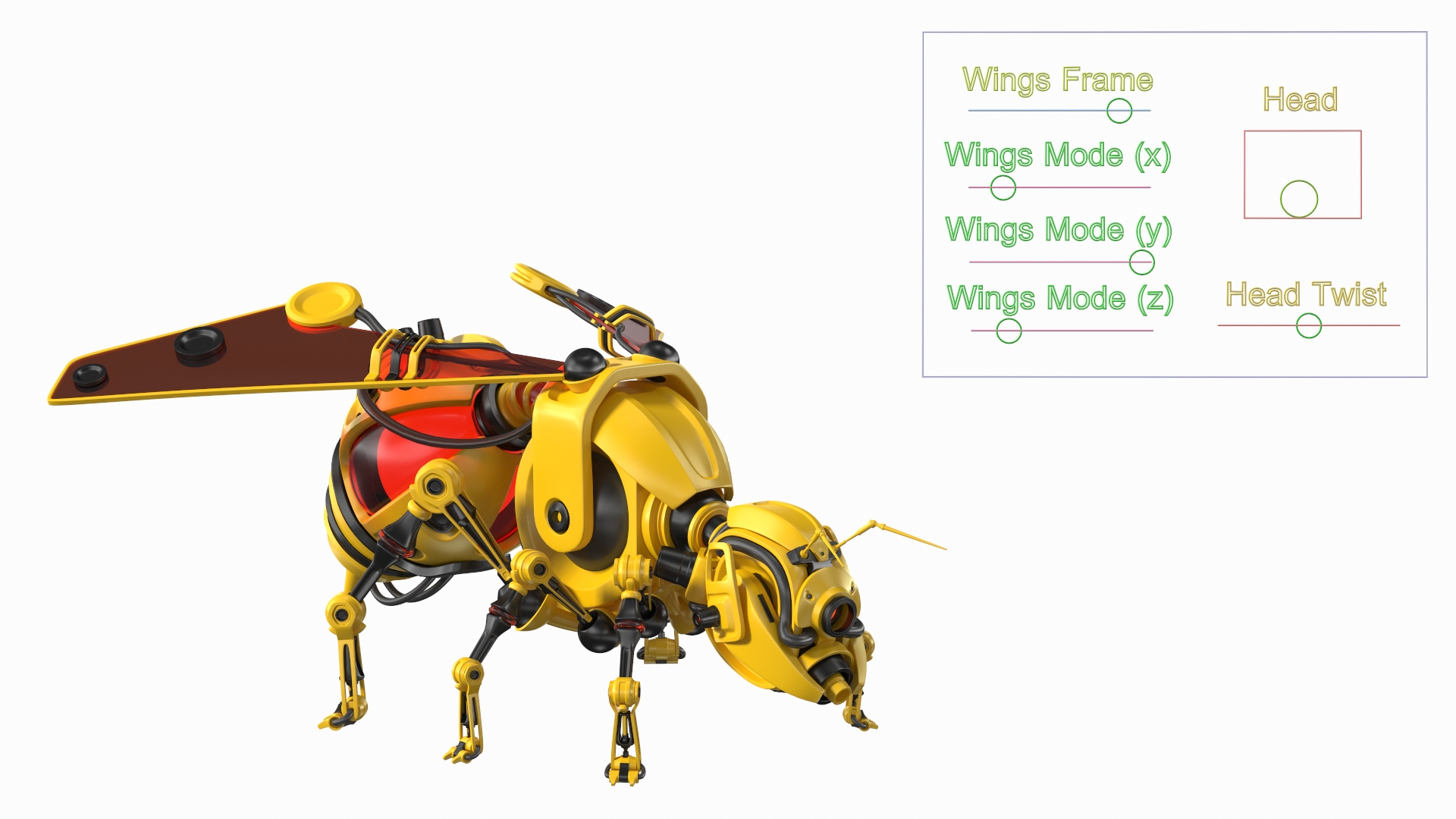 3D Robot Bee Yellow Rigged model