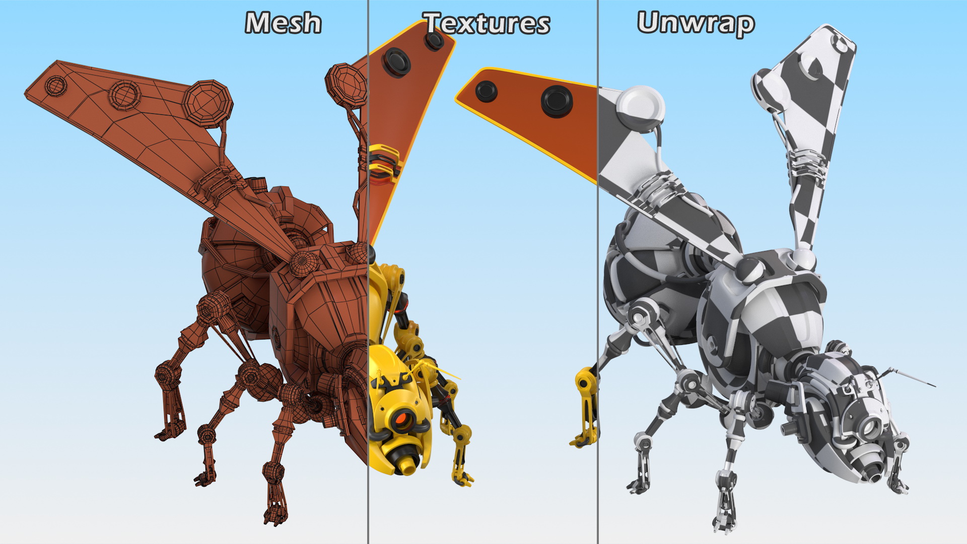 3D Robot Bee Yellow Rigged model