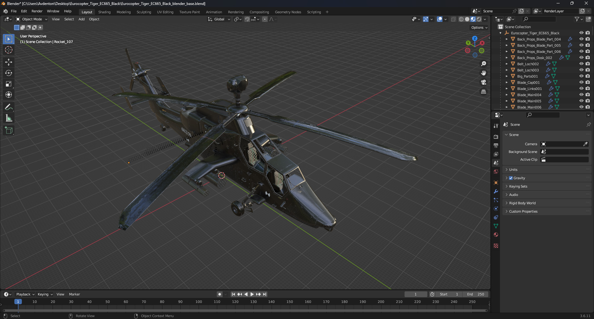 3D Eurocopter Tiger EC665 Black model