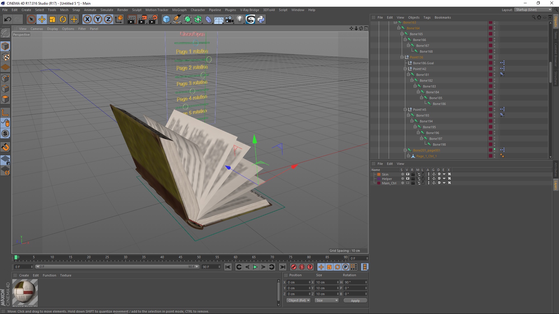 3D Hardback Book Elven Text Green Rigged for Cinema 4D