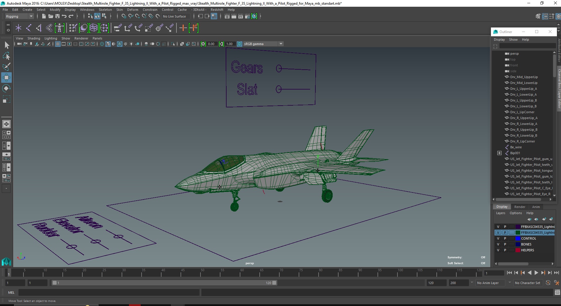 Stealth Multirole Fighter F 35 Lightning II With a Pilot Rigged for Maya 3D