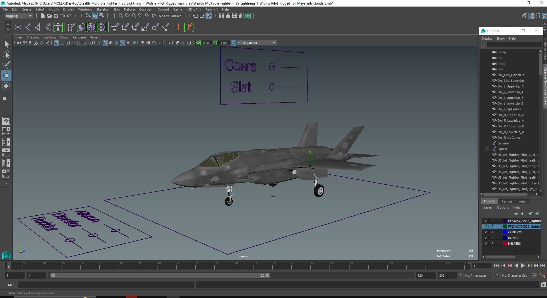 Stealth Multirole Fighter F 35 Lightning II With a Pilot Rigged for Maya 3D
