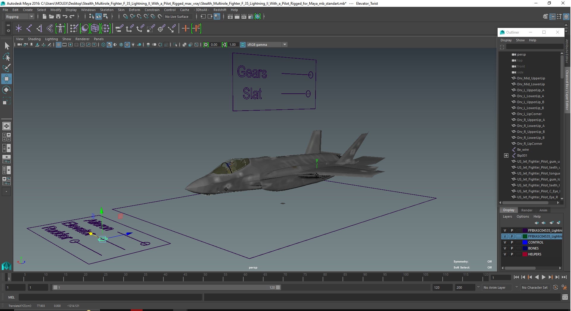Stealth Multirole Fighter F 35 Lightning II With a Pilot Rigged for Maya 3D