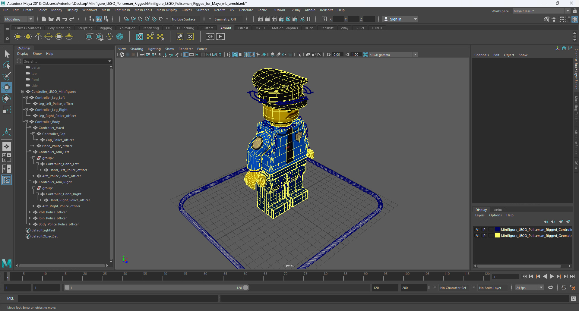 3D Minifigure LEGO Policeman Rigged for Maya