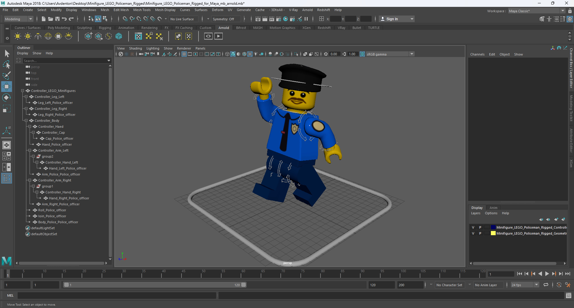 3D Minifigure LEGO Policeman Rigged for Maya