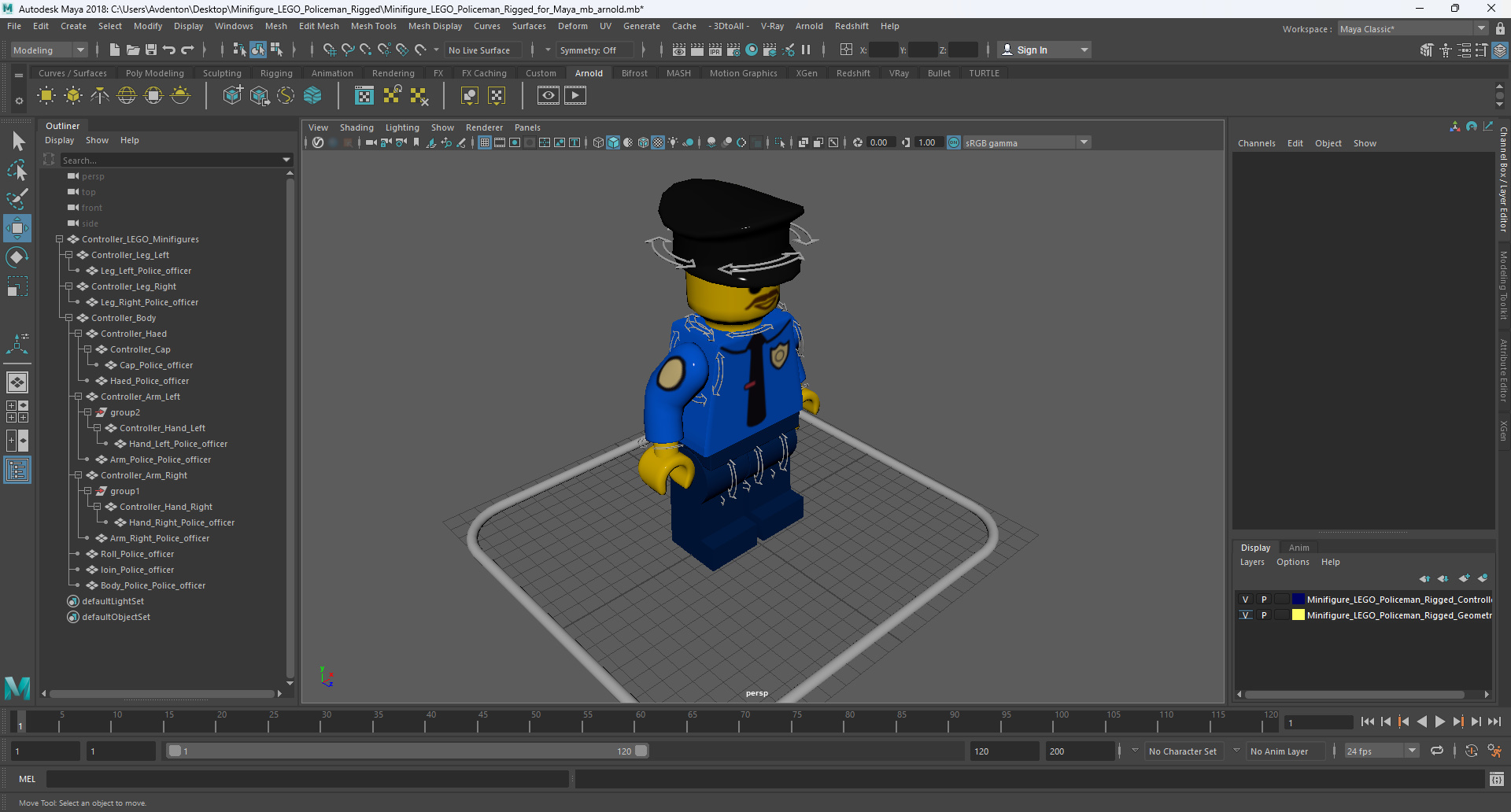 3D Minifigure LEGO Policeman Rigged for Maya
