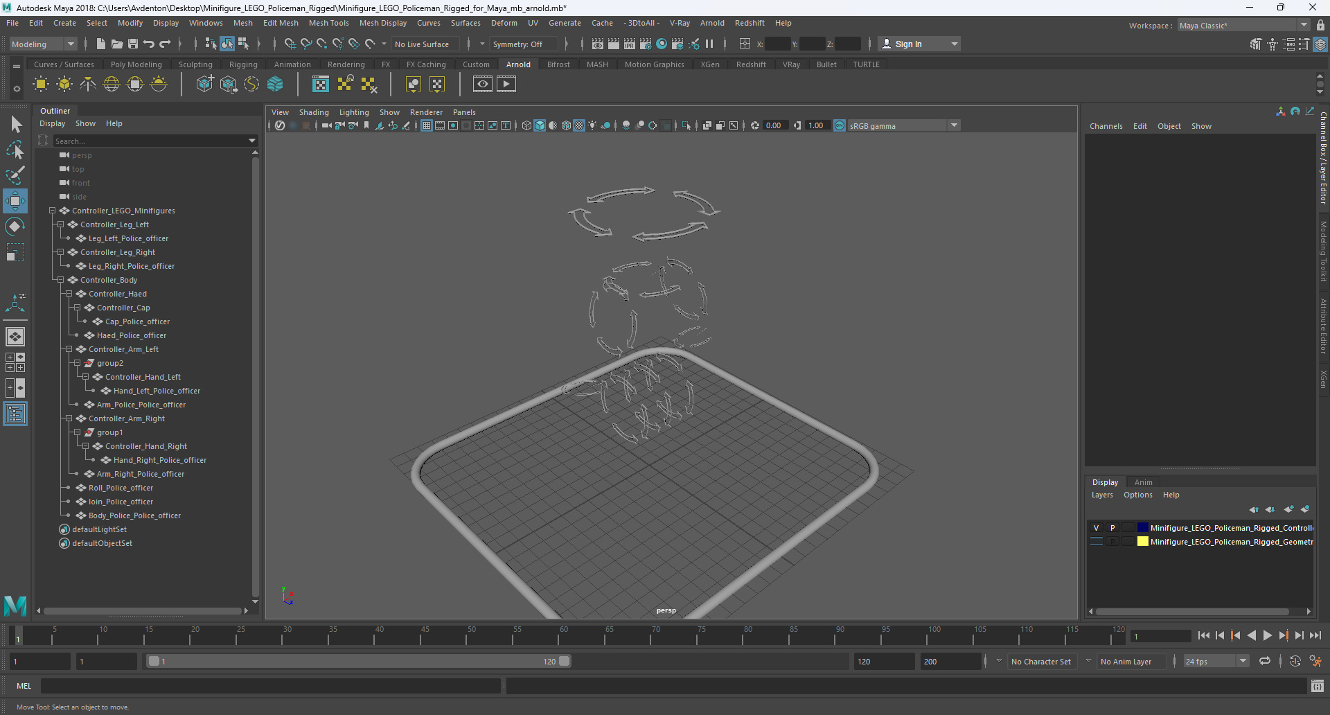 3D Minifigure LEGO Policeman Rigged for Maya