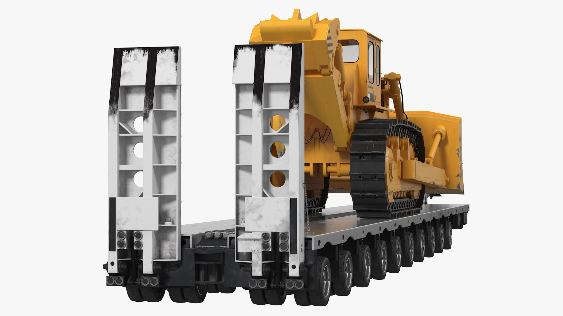 3D Bulldozer on Heavy Transport Trailer
