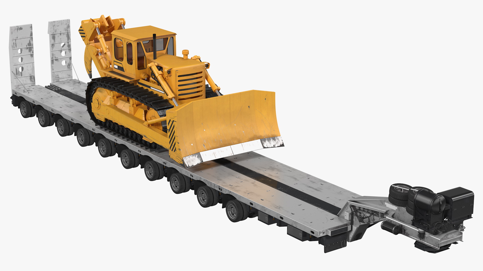 3D Bulldozer on Heavy Transport Trailer