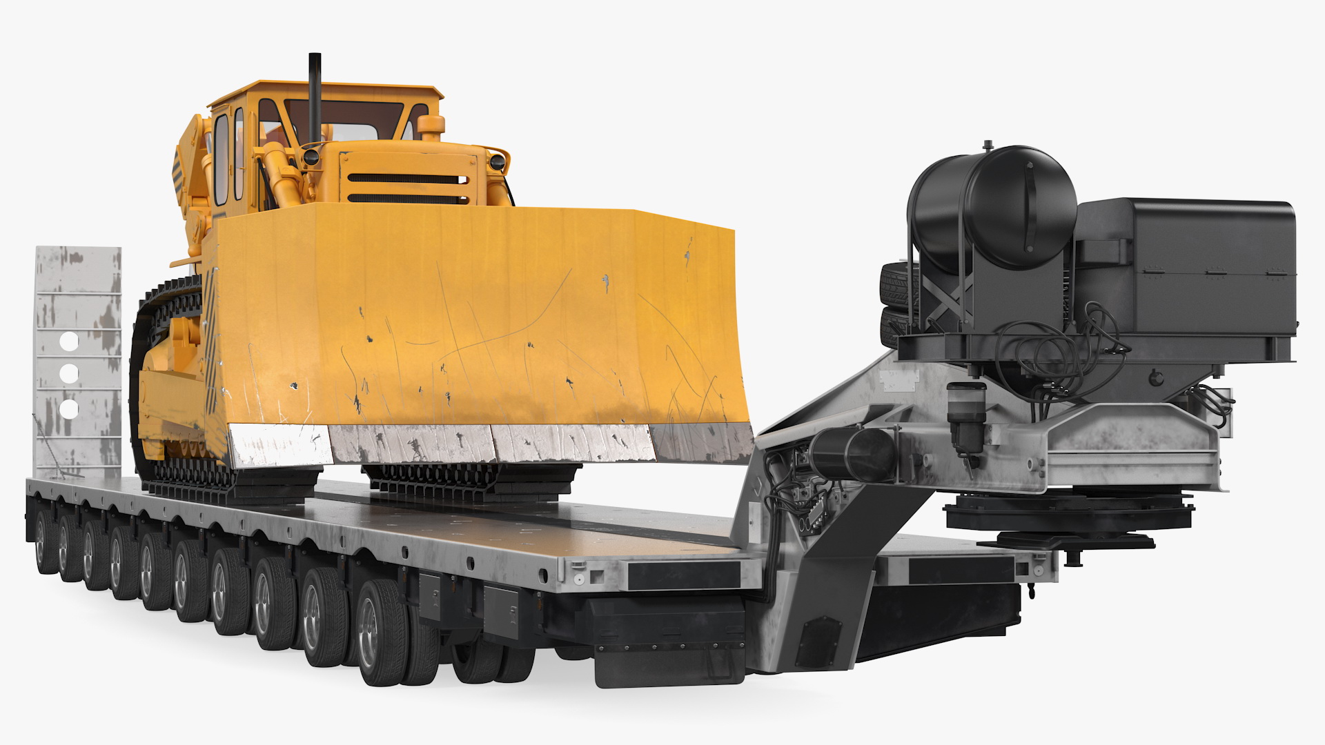 3D Bulldozer on Heavy Transport Trailer