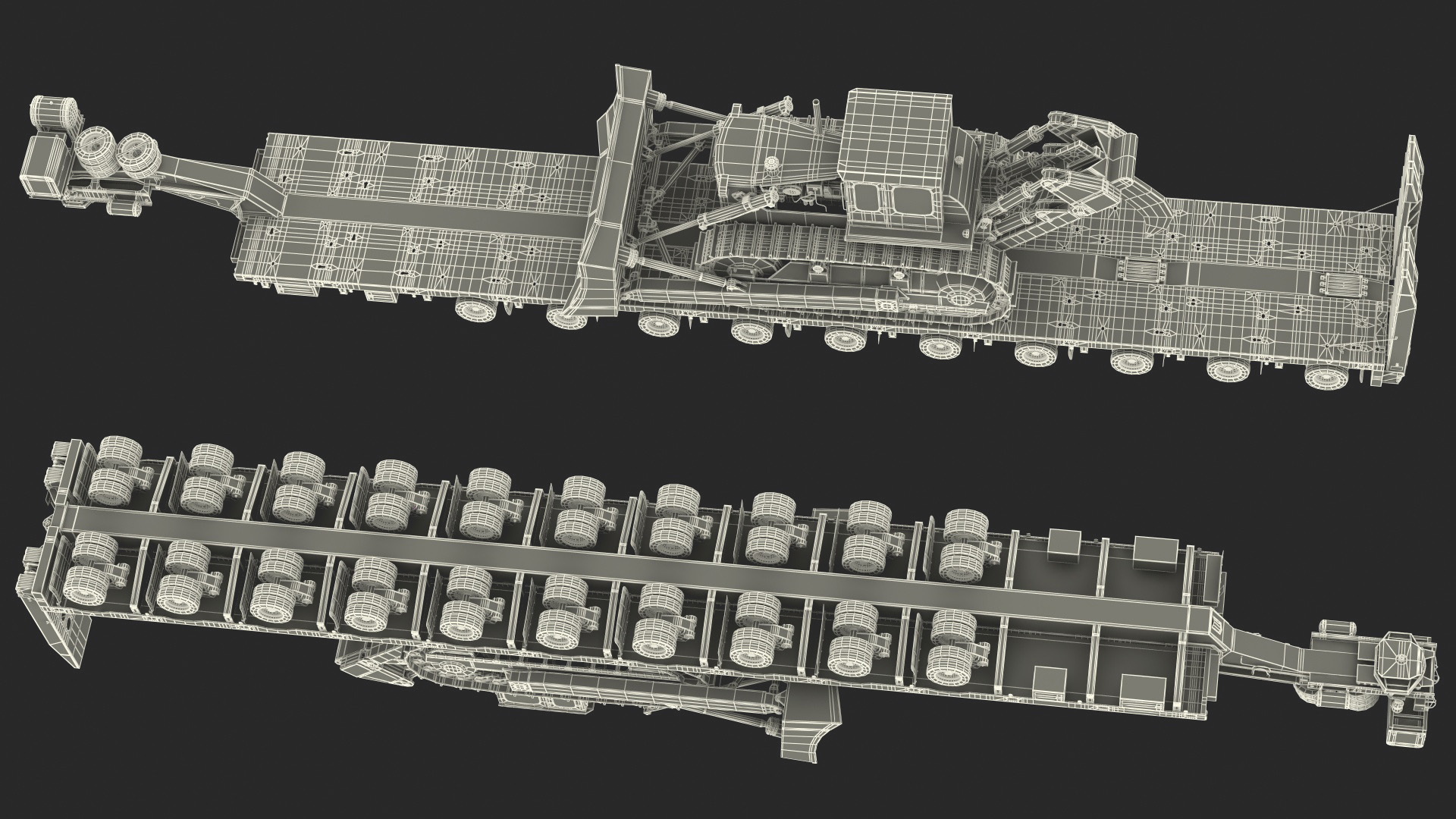 3D Bulldozer on Heavy Transport Trailer
