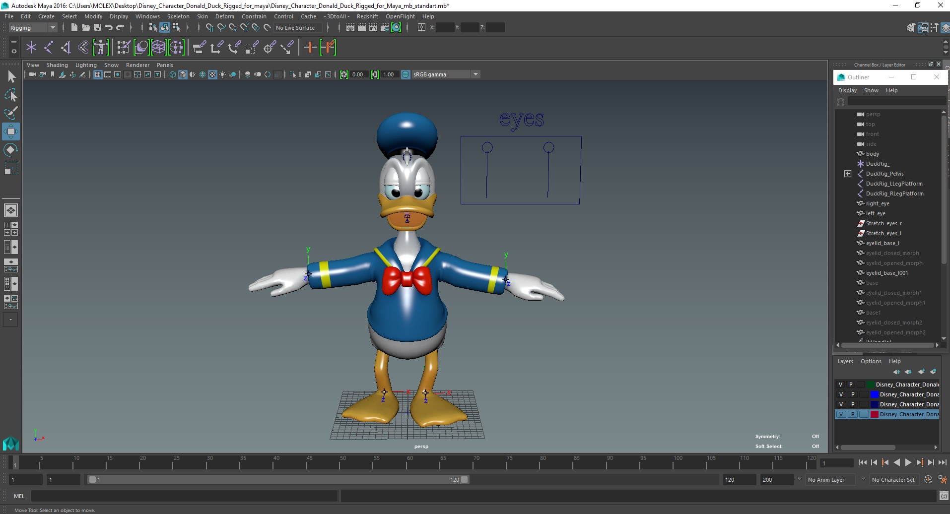 Disney Character Donald Duck Rigged for Maya 3D model