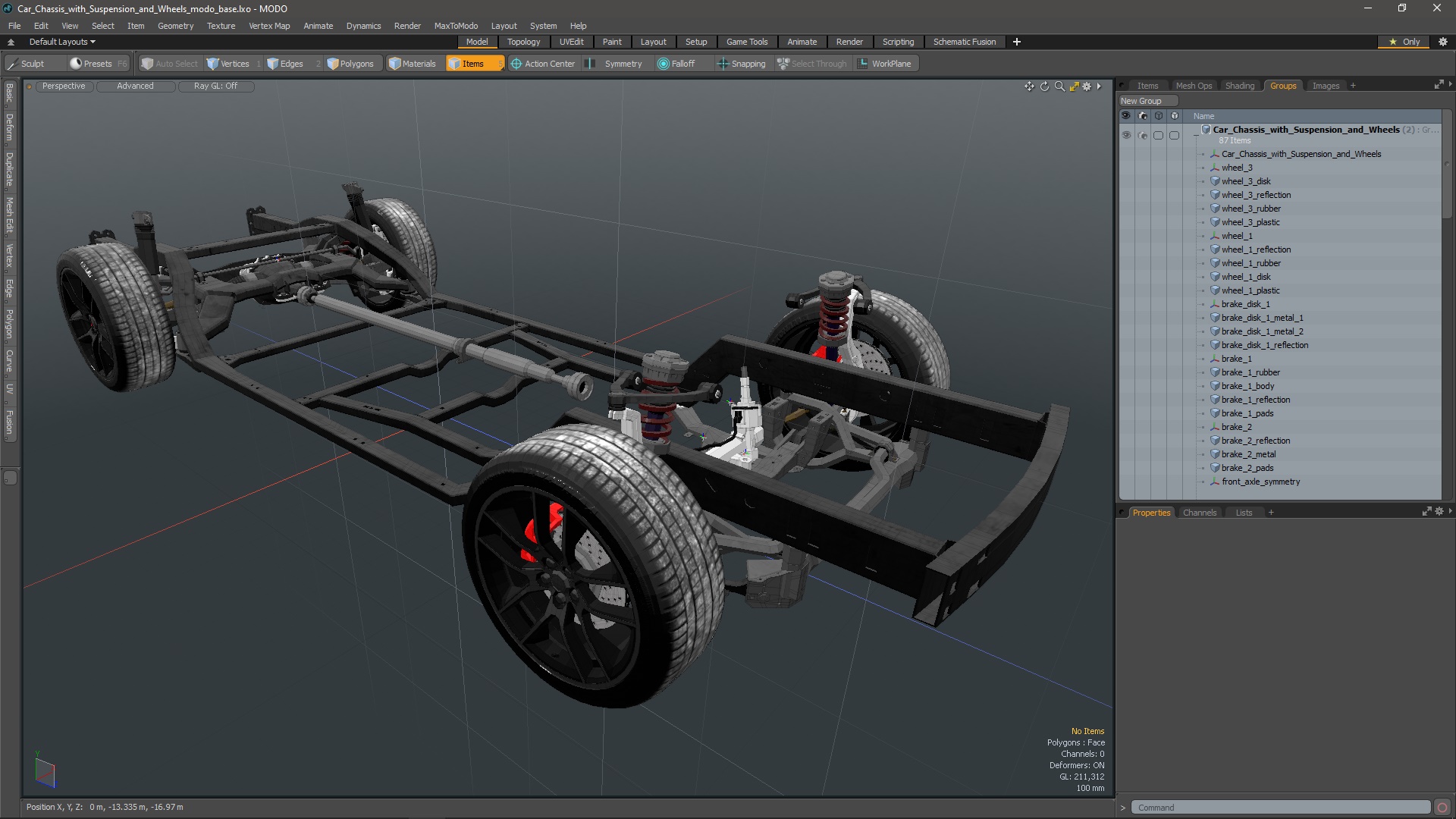 3D Car Chassis with Suspension and Wheels model