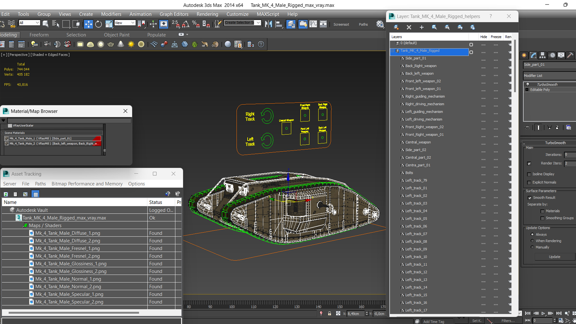 3D Tank MK 4 Male Rigged