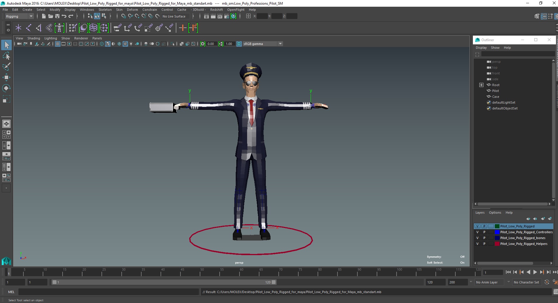3D model Pilot Low Poly Rigged for Maya