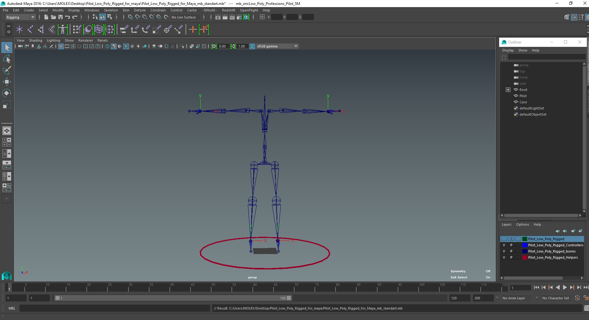 3D model Pilot Low Poly Rigged for Maya