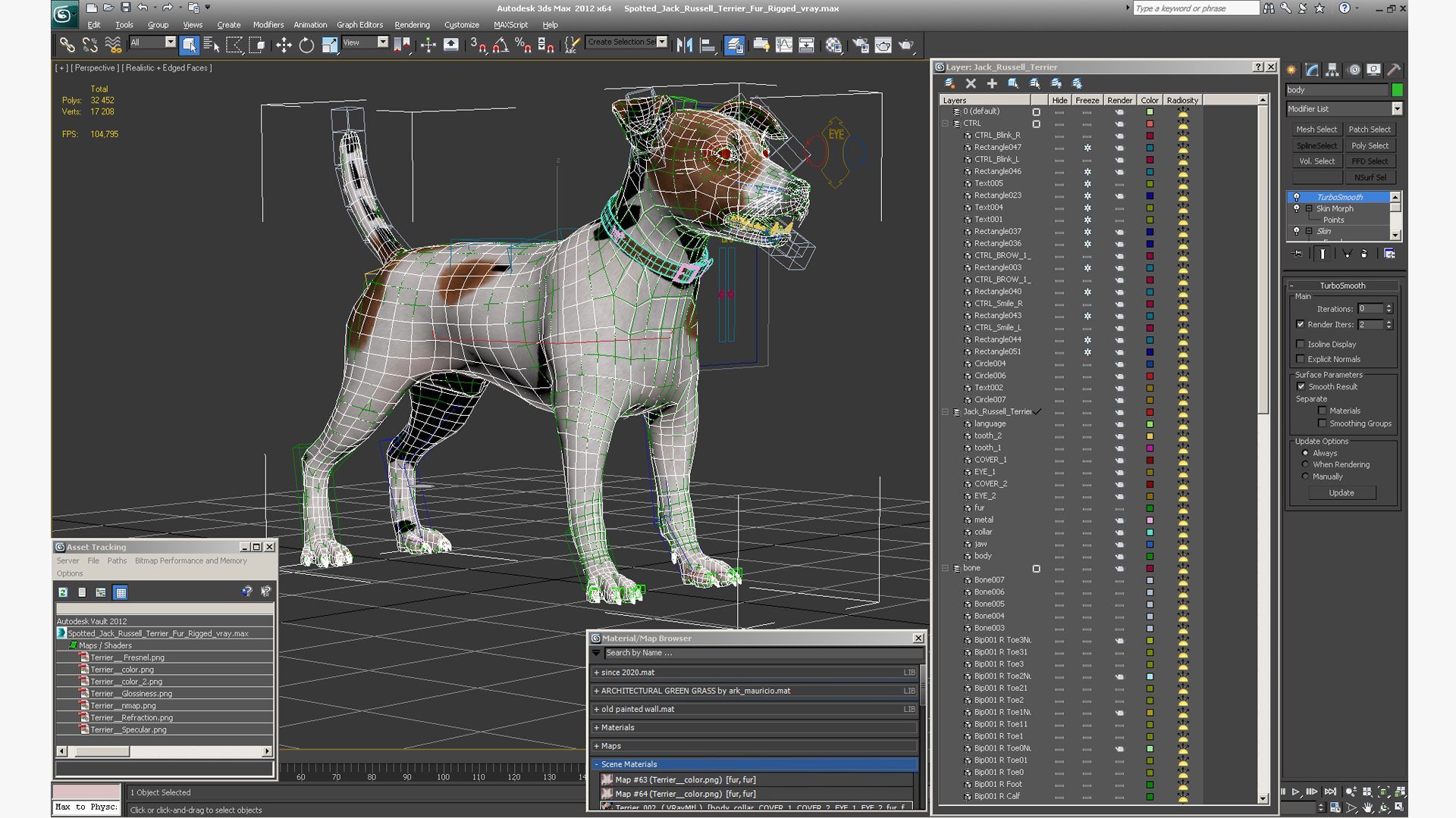 Spotted Jack Russell Terrier Fur Rigged 3D model
