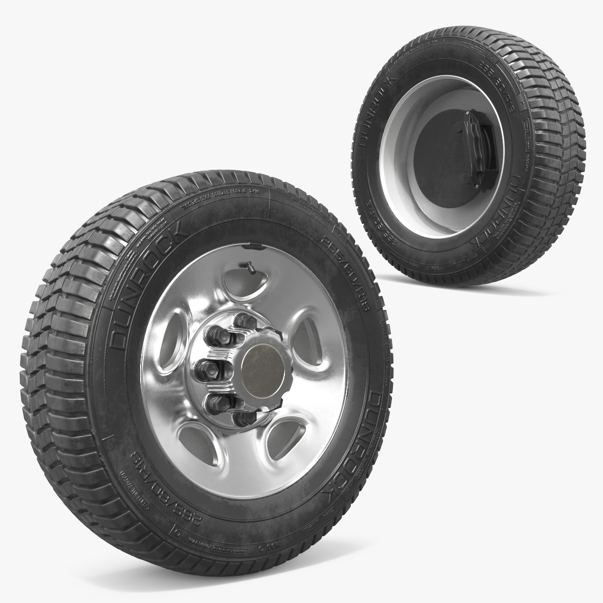 Truck Tire with Steel Wheel Rim Silver 3D model preview