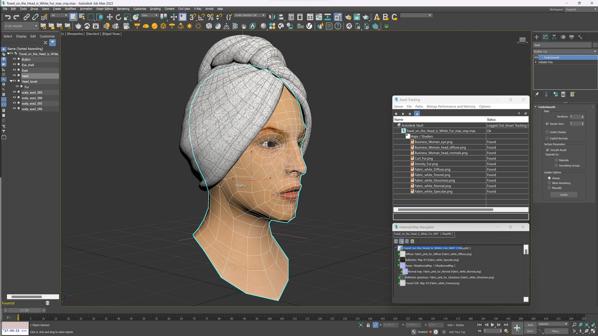 3D model Towel on the Head is White Fur