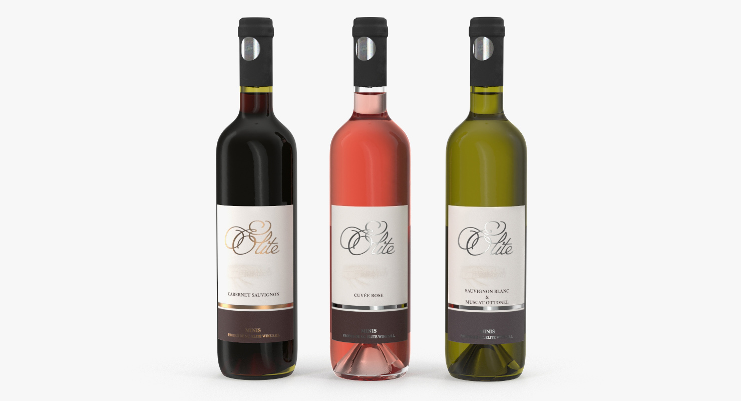 3D Three Wine Bottles model